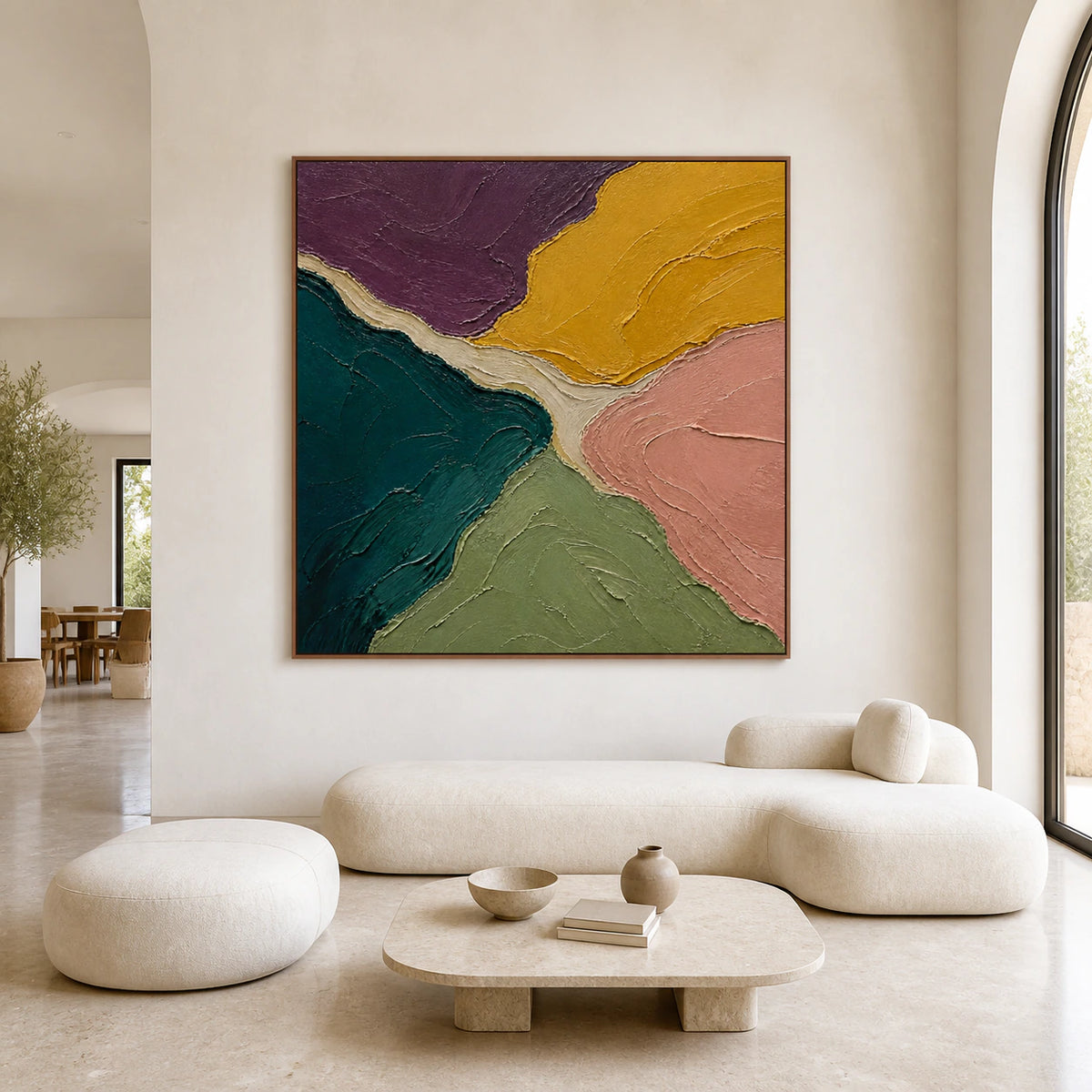 Ochre-Confluence shown large and straight-on in a bright architectural living space.