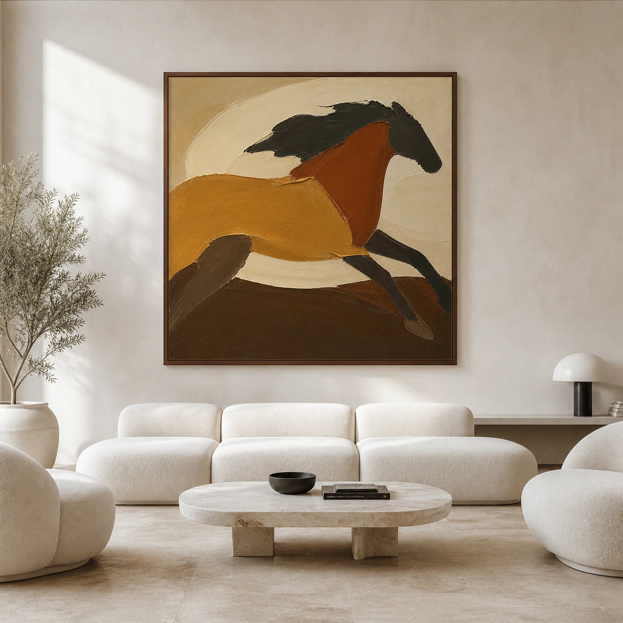 Ochre-Contour displayed at large scale straight-on in a bright architectural living space.