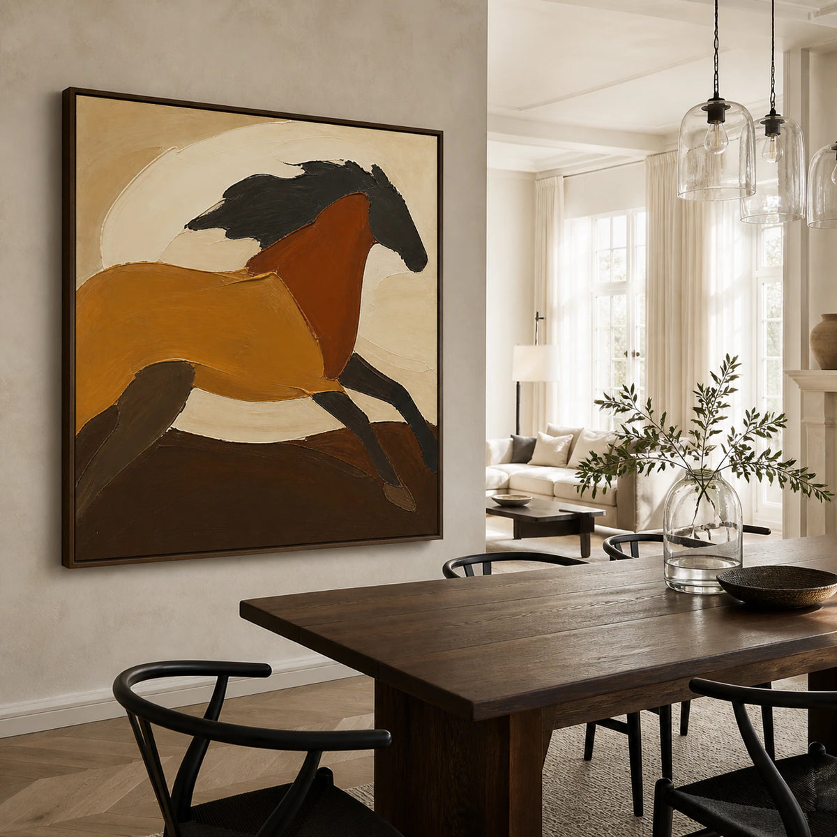 Ochre-Contour as the focal artwork in a refined daylight dining room.