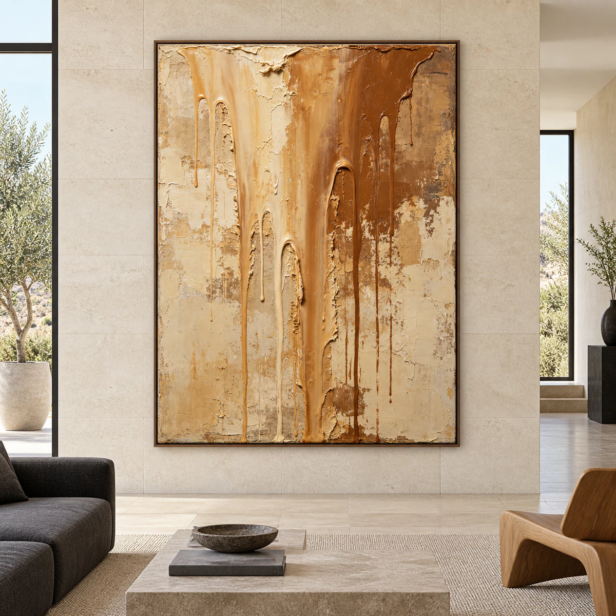 Ochre-Descent displayed at large scale in a spacious contemporary interior.