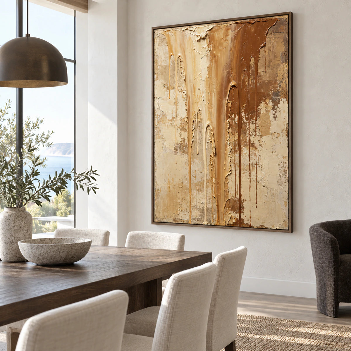 Ochre-Descent displayed above a refined dining setting in natural daylight.