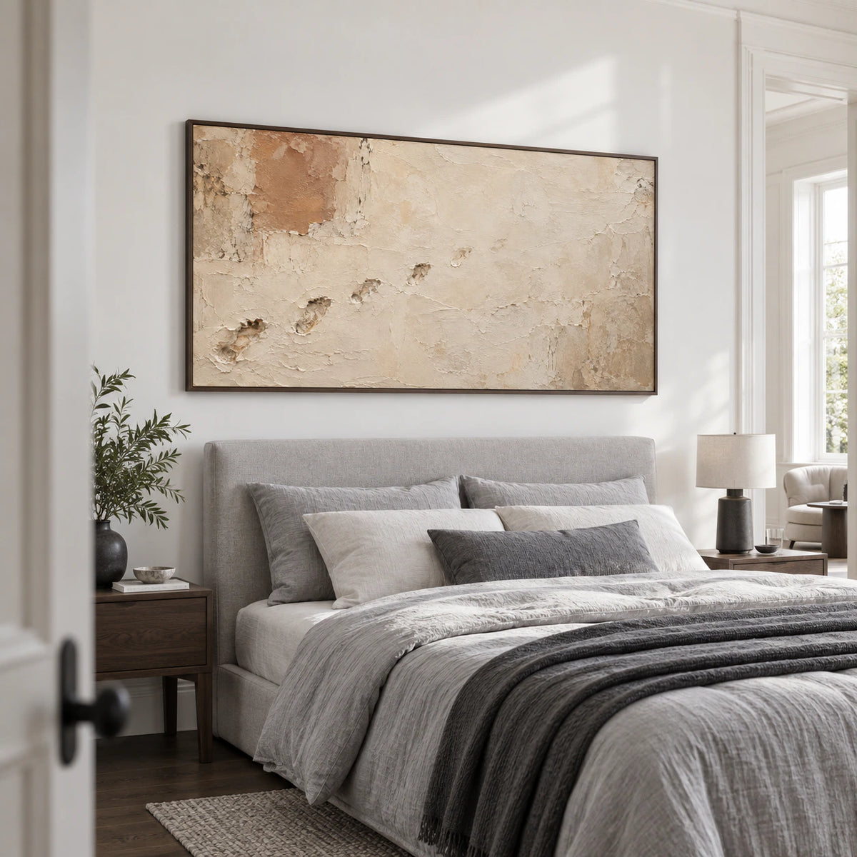 Ochre-Patina bringing quiet texture to a softly lit bedroom.