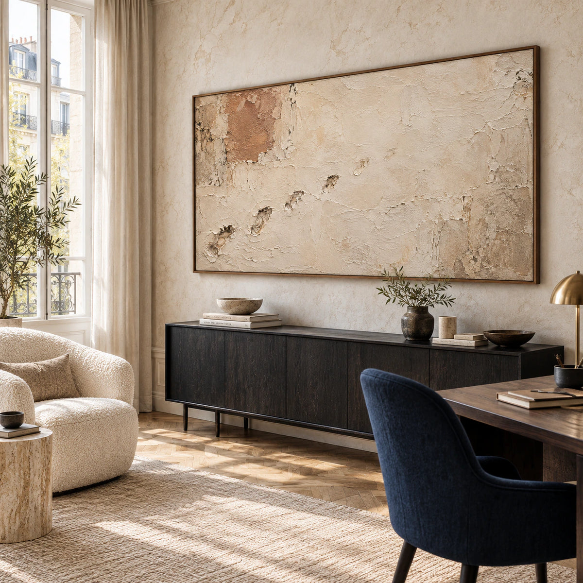 Ochre-Patina featured in an airy reading and home office space.