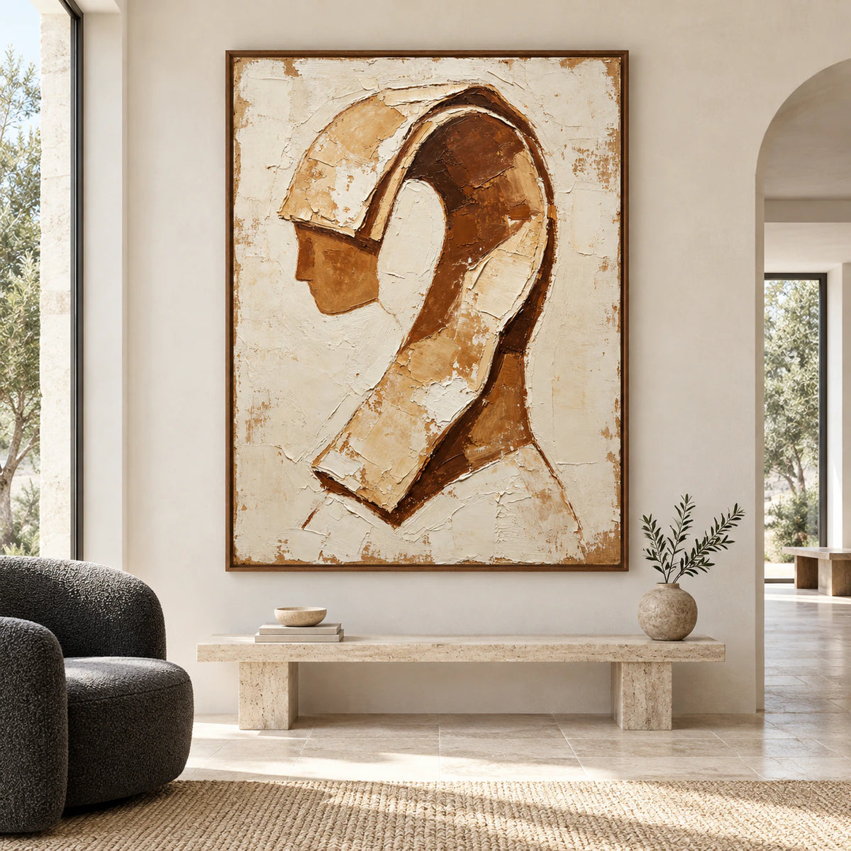 Ochre-Reverie displayed at large scale in a spacious contemporary interior.