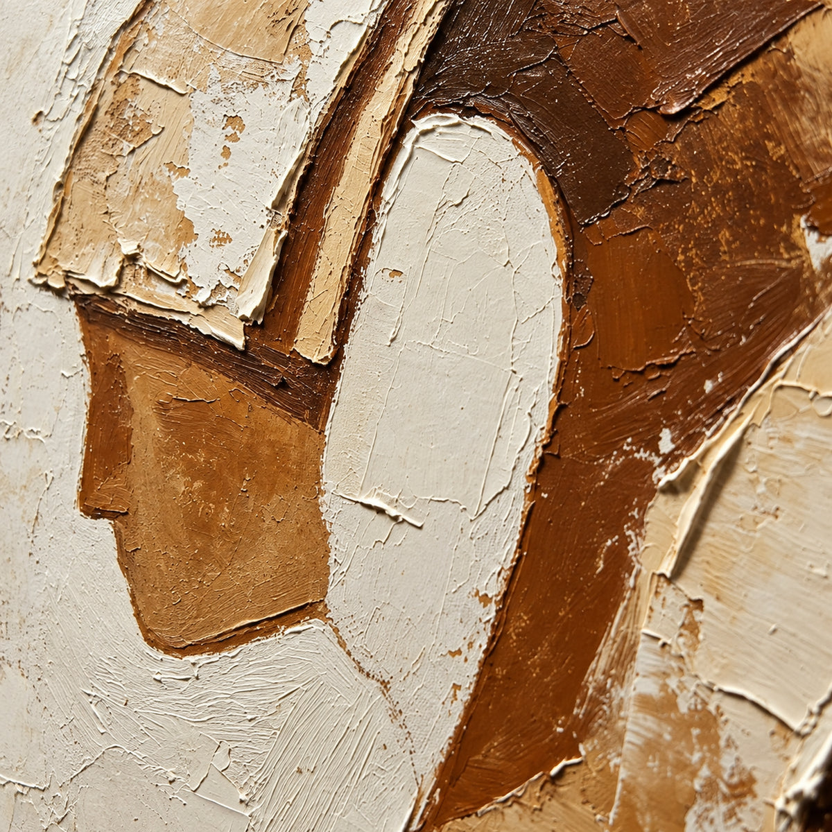 Ochre-Reverie oil painting brushwork and impasto detail photographed from an oblique side angle