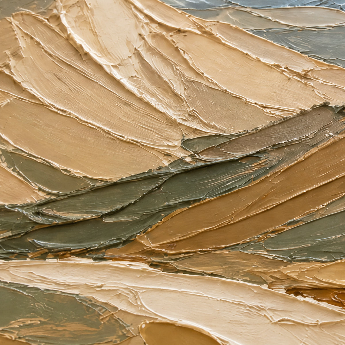 Ochre-Ridge oil painting brushwork and impasto detail photographed from an oblique side angle