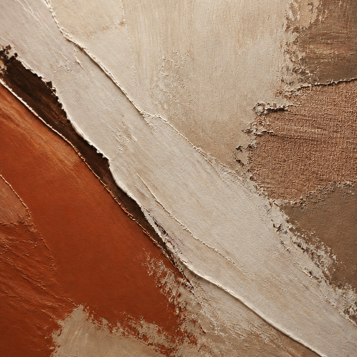 Ochre-Rift oil painting brushwork and impasto detail photographed from an oblique side angle