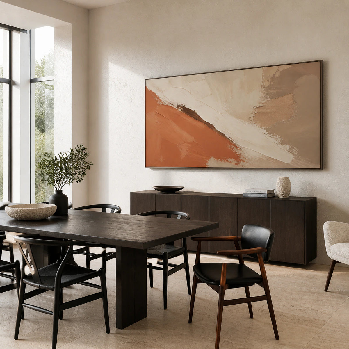 Ochre-Rift as the focal point of a refined daylight dining room.