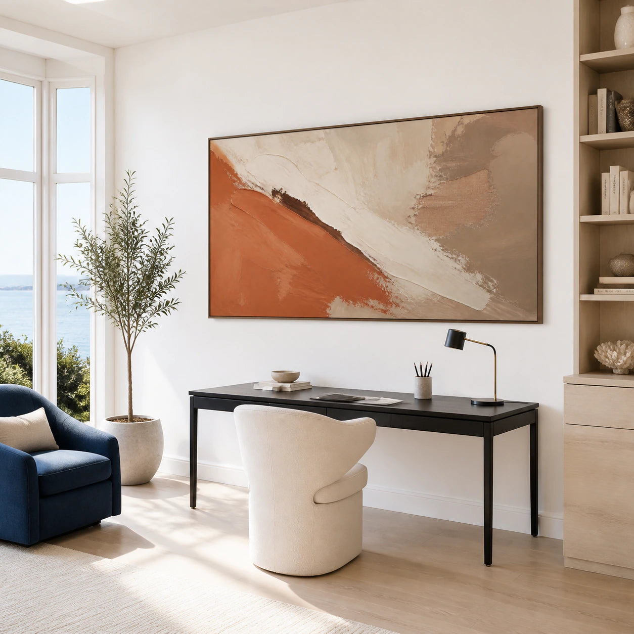 Ochre-Rift in an airy reading and home office space with natural daylight.