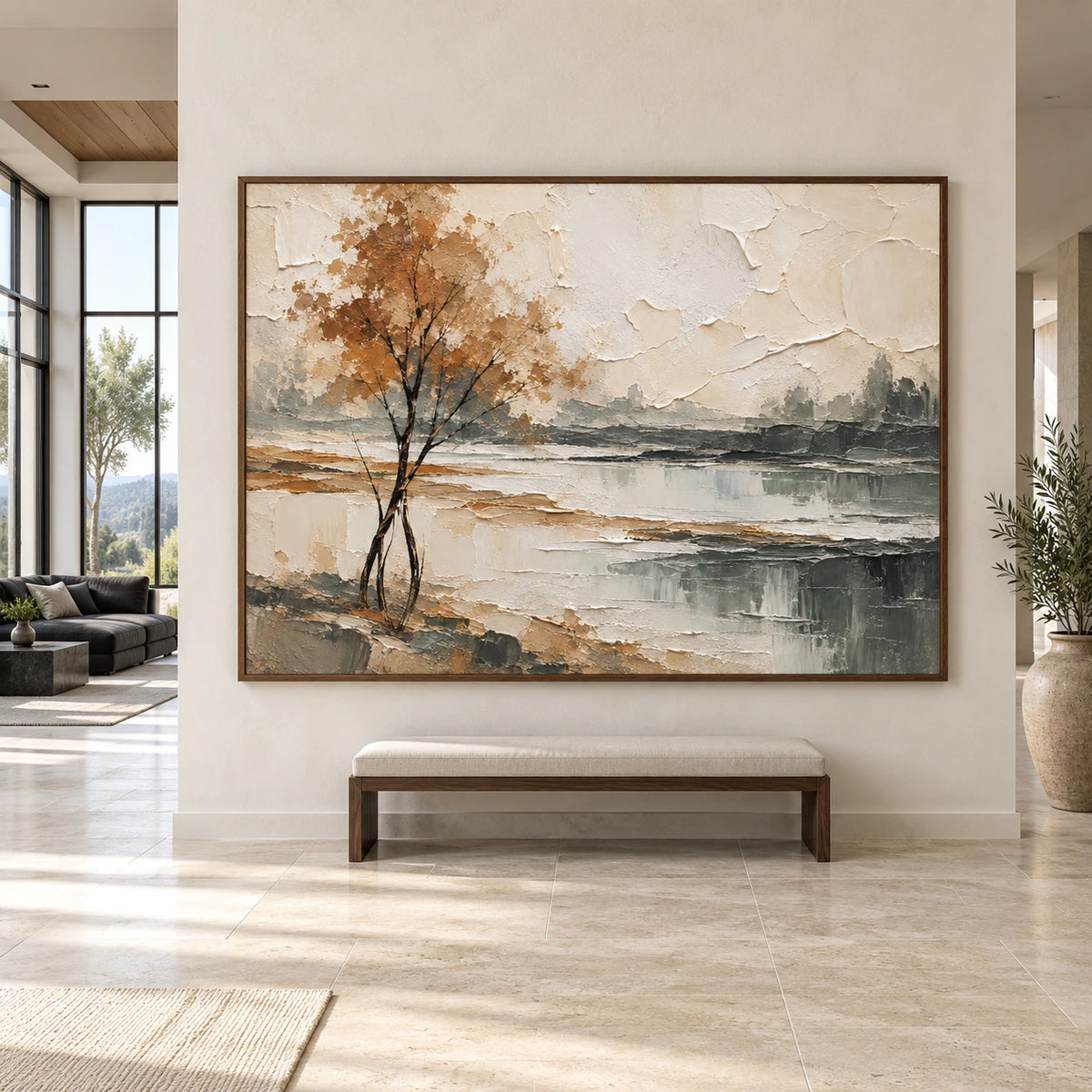 Ochre-Solitude displayed at large scale in a bright, spacious contemporary room.
