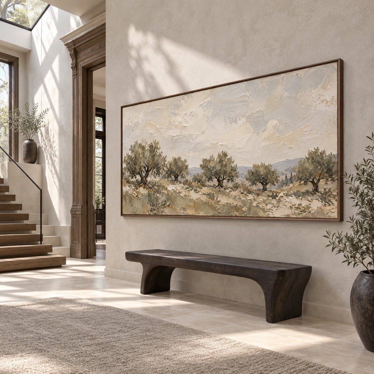 Olive-Quiet presented at gallery scale in a spacious foyer.