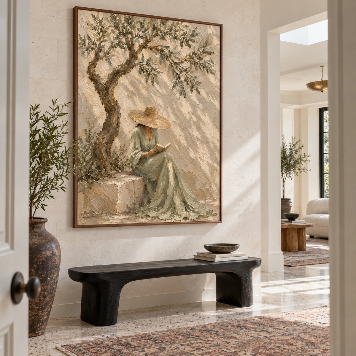 Olive-Repose presented at gallery scale in a bright foyer.