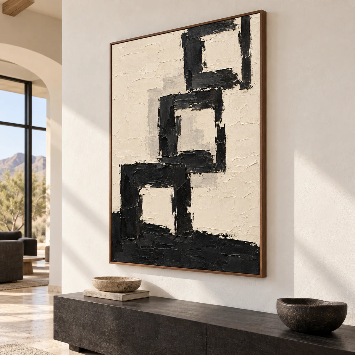 Onyx Arcade fills the central view of a gallery-scale foyer, framed by tall pale walls, a stone floor and clear daylight.