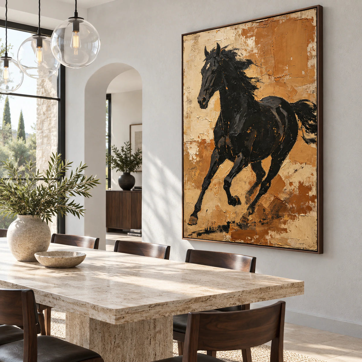Onyx-Gallop above a refined dining setting with natural daylight.