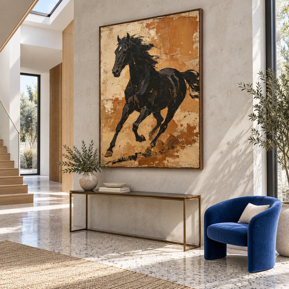 Onyx-Gallop presented at gallery scale in a spacious foyer.