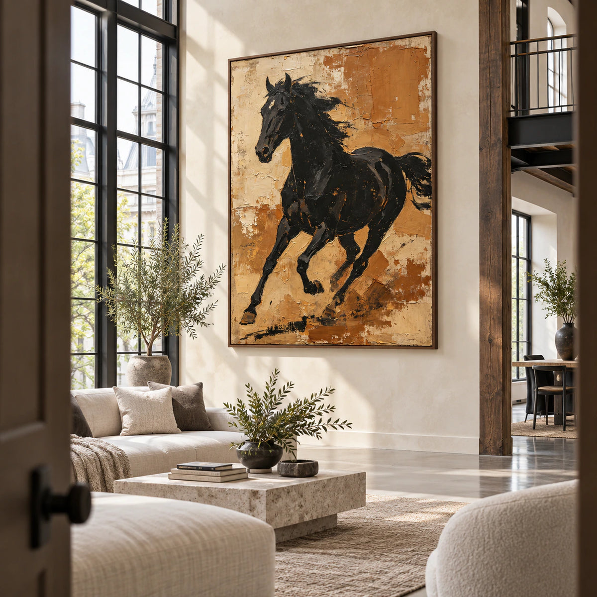 Onyx-Gallop as a dramatic focal point in an expansive loft interior.