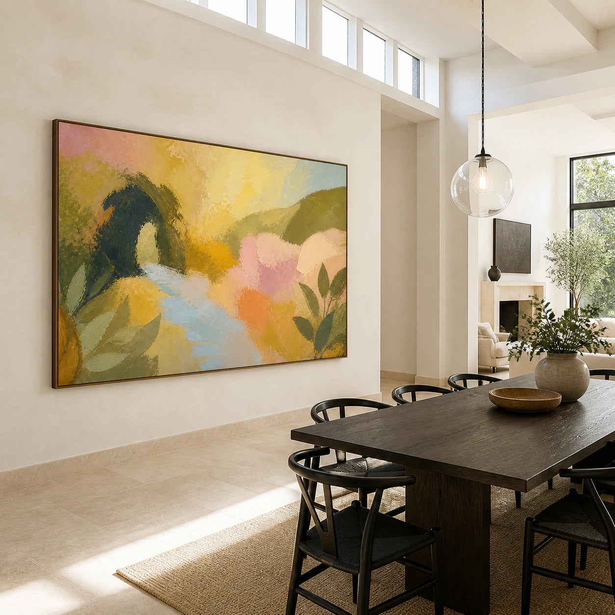 Orchard-Radiance displayed at large scale in a refined daylight-filled dining room.