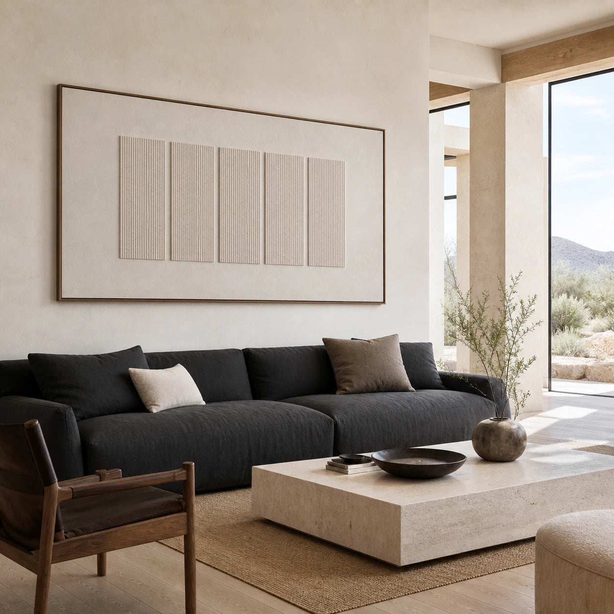 Pale-Accord as the focal point above a restrained sofa in a bright living room.