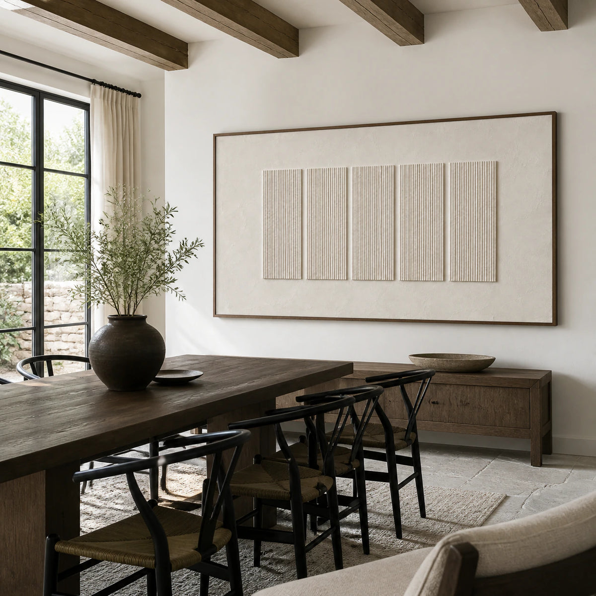 Pale-Accord at large scale in a refined daylight dining room with a long table.