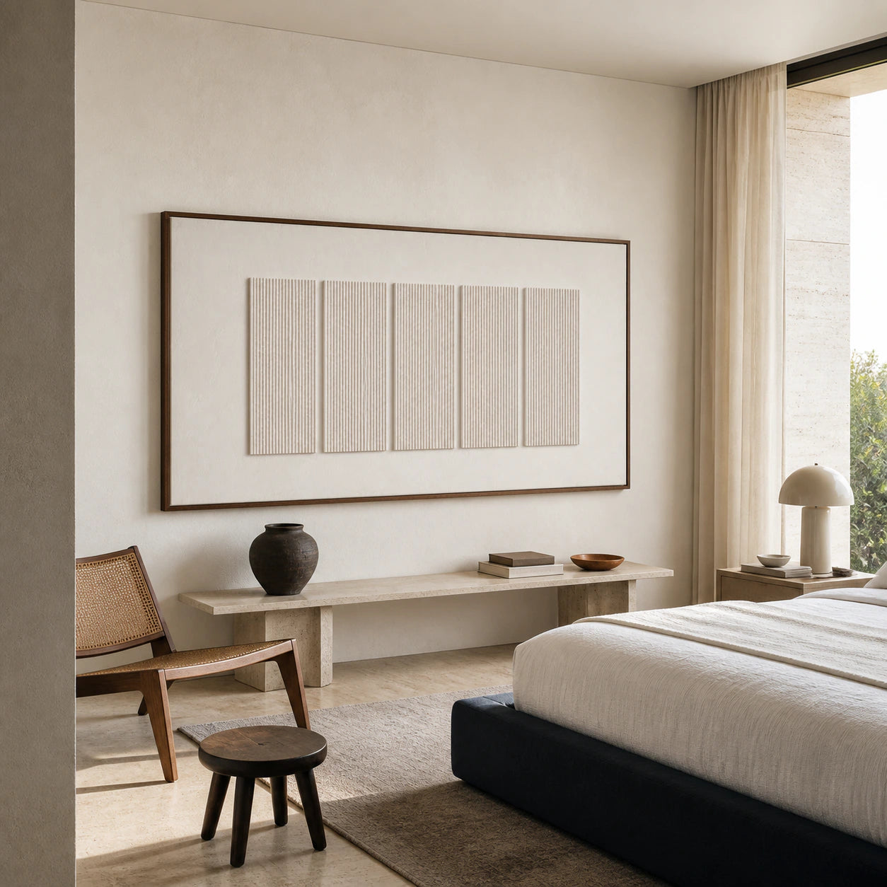 Pale-Accord bringing quiet relief and rhythm to a calm, light-filled bedroom.