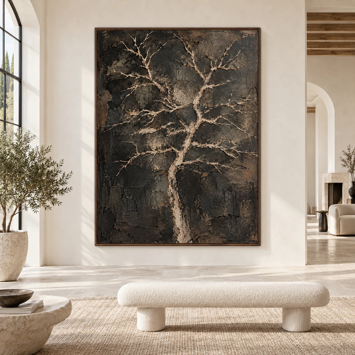 Pale-Branches displayed at large scale on a gallery wall in a bright spacious interior.