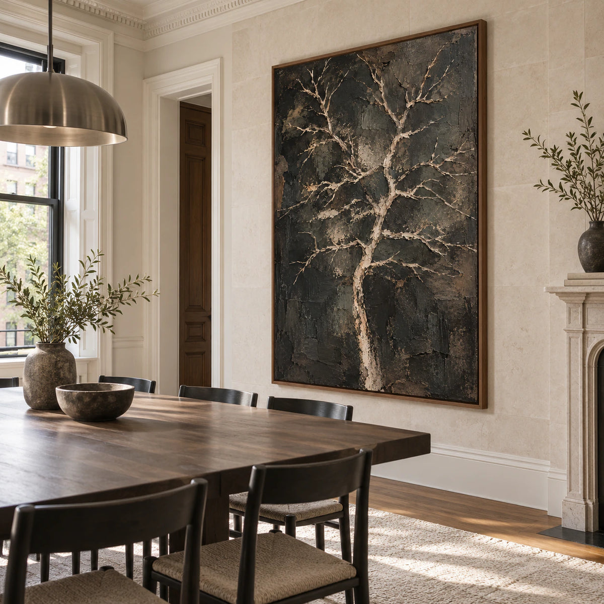 Pale-Branches as the focal point of a refined daylight dining room.