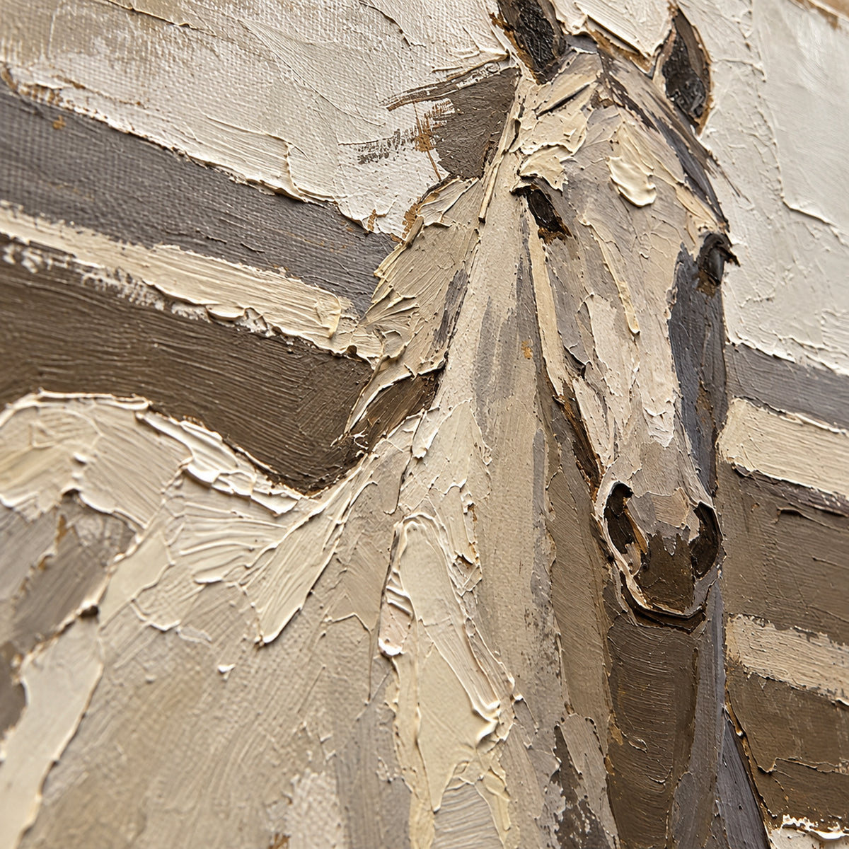 Pale-Canter oil painting brushwork and impasto detail photographed from an oblique side angle