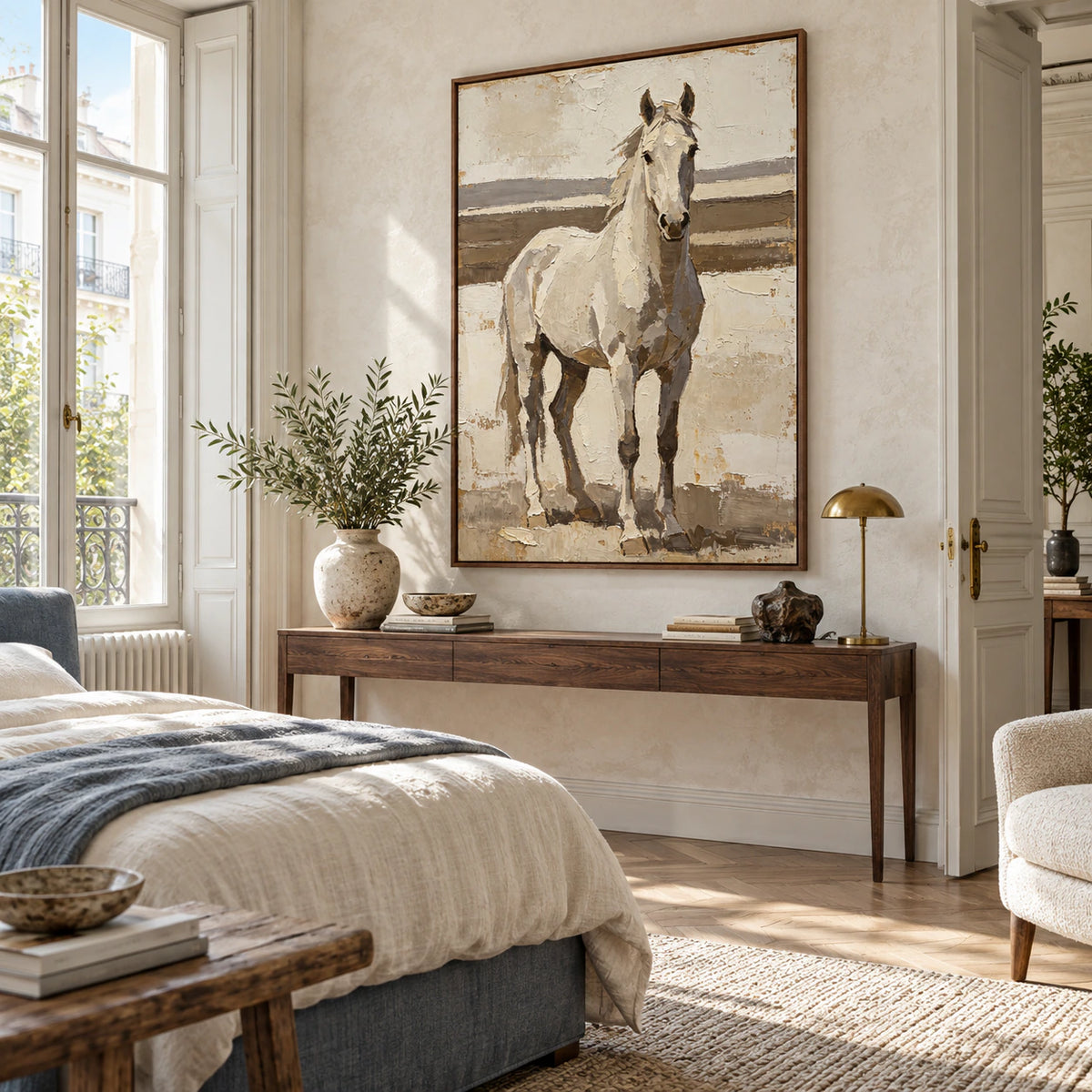 Pale-Canter bringing quiet texture to a softly lit neutral bedroom.