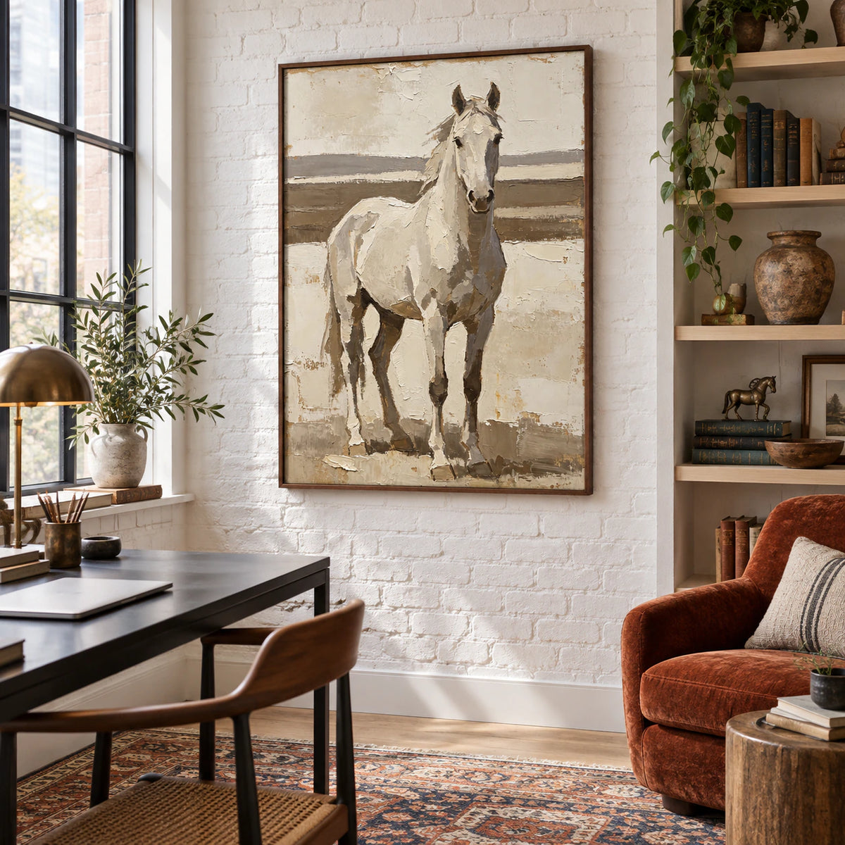 Pale-Canter in an airy reading and home office space.