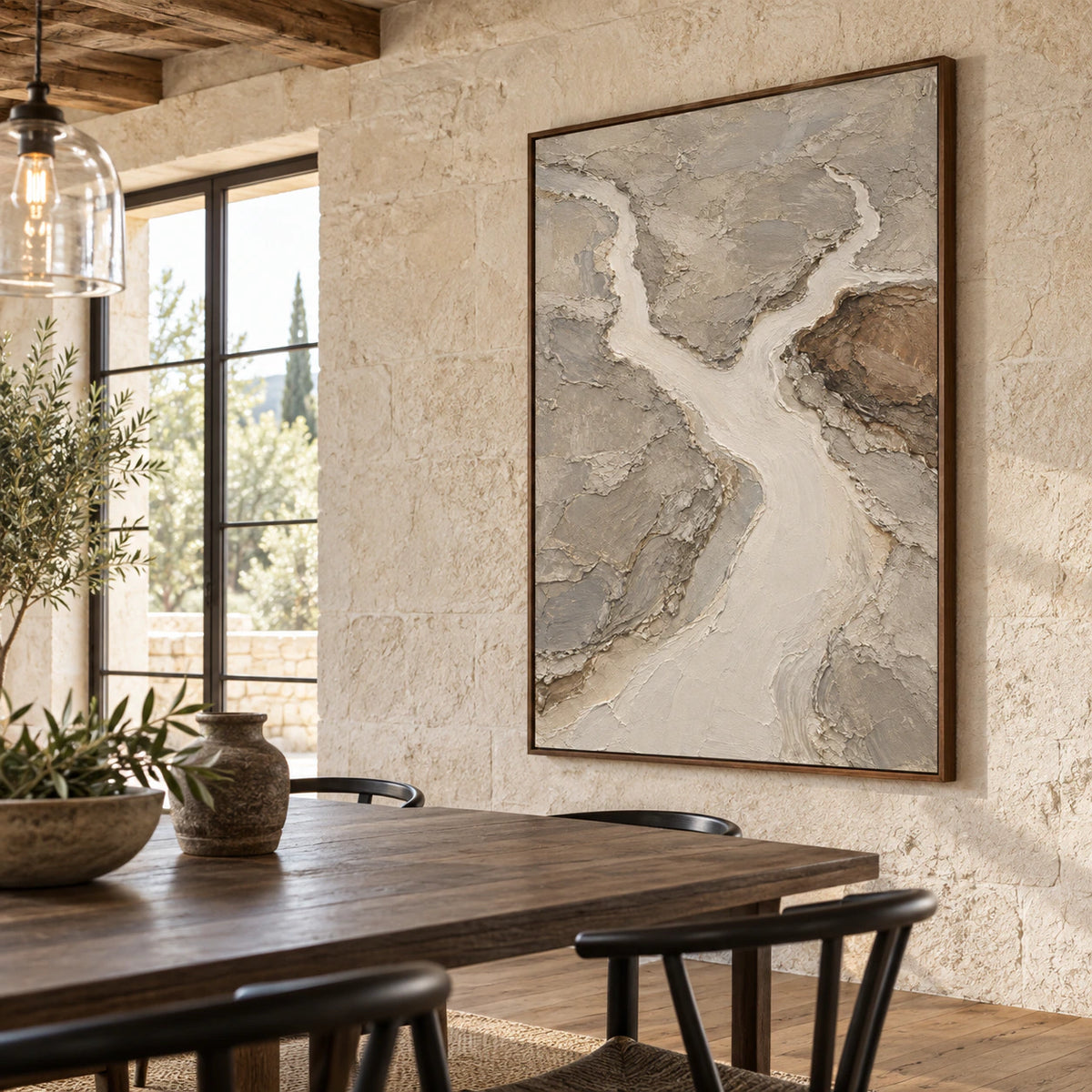 Pale-Confluence in a refined daylight-filled dining room.