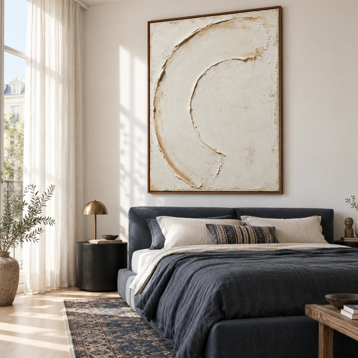 Pale-Crescent bringing quiet texture to a softly lit bedroom.