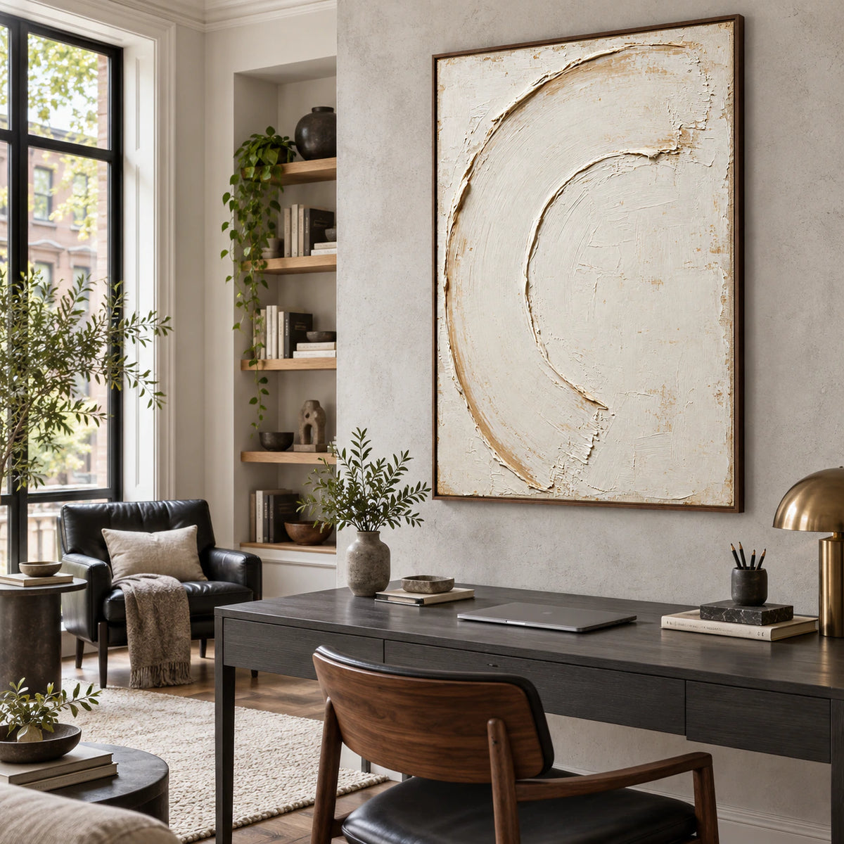 Pale-Crescent featured in an airy home office reading space.