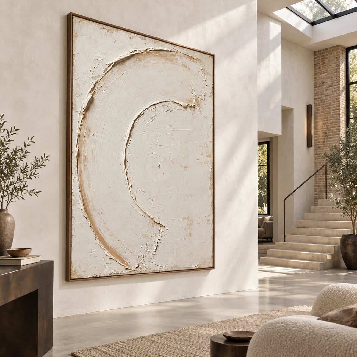 Pale-Crescent at gallery scale in a luminous foyer.