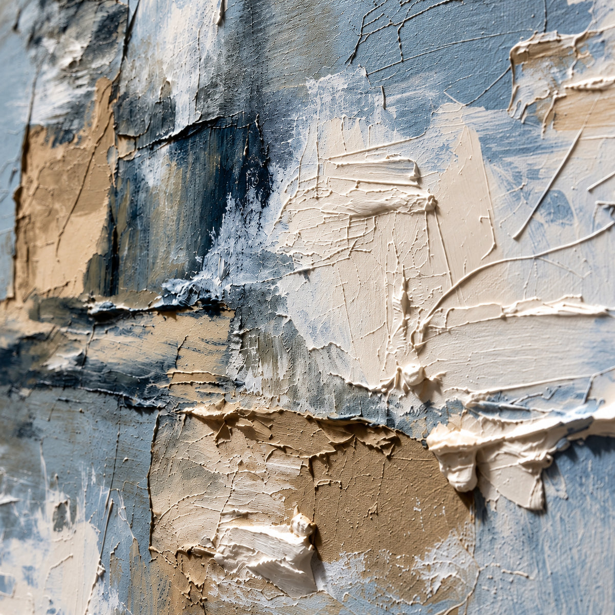 Pale-Faultline oil painting brushwork and impasto detail photographed from an oblique side angle