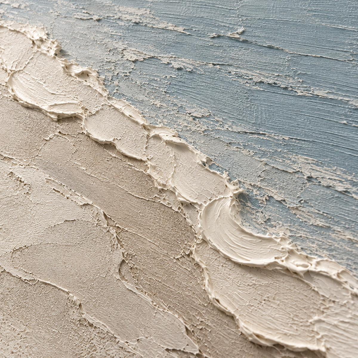 Pale-Littoral oil painting brushwork and impasto detail photographed from an oblique side angle