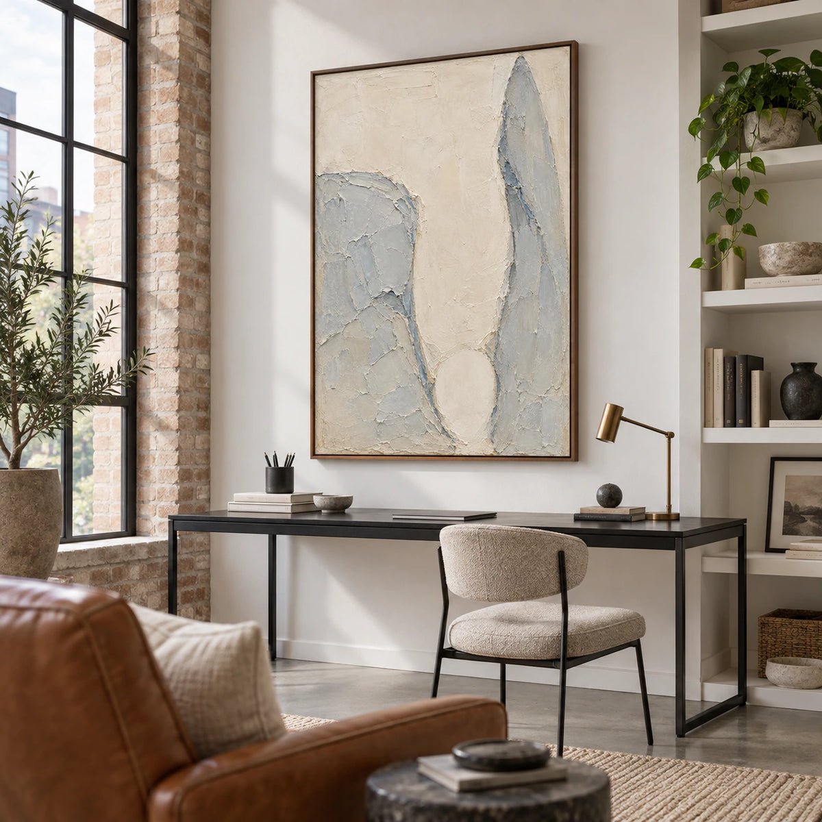 Pale-Threshold in an airy home office reading space.
