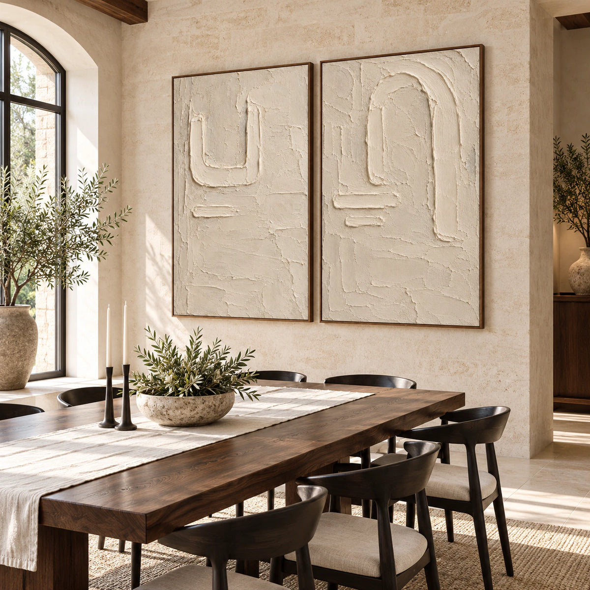 Parchment-Arcade two-canvas set in a refined daylight dining room.
