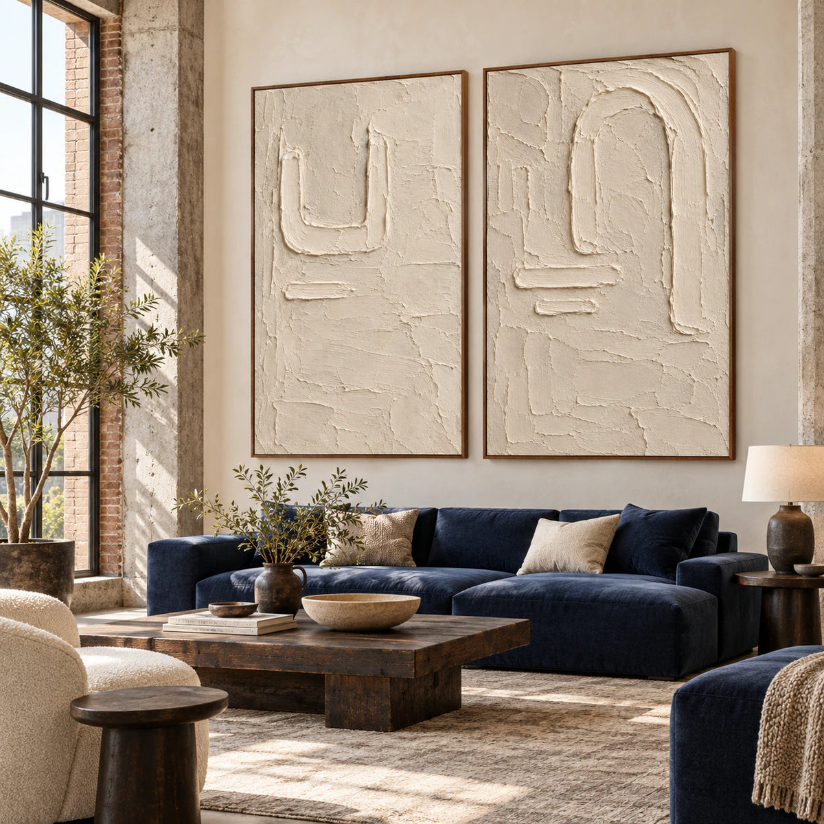 Parchment-Arcade set of two in an expansive hospitality loft interior.