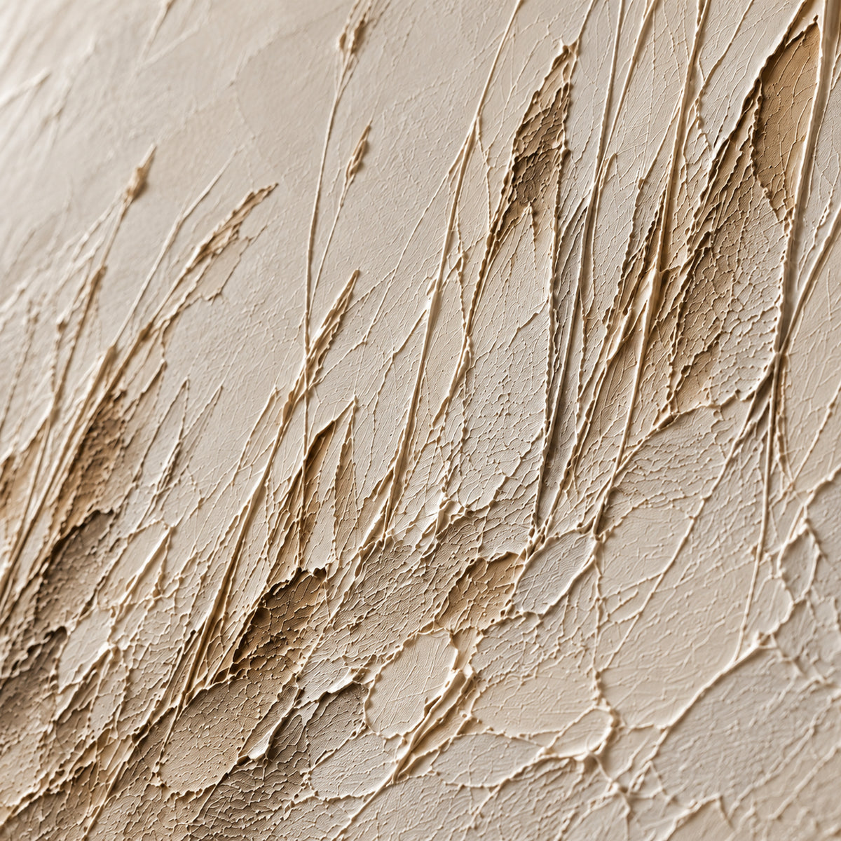 Parchment-Rakes oil painting brushwork and impasto detail photographed from an oblique side angle