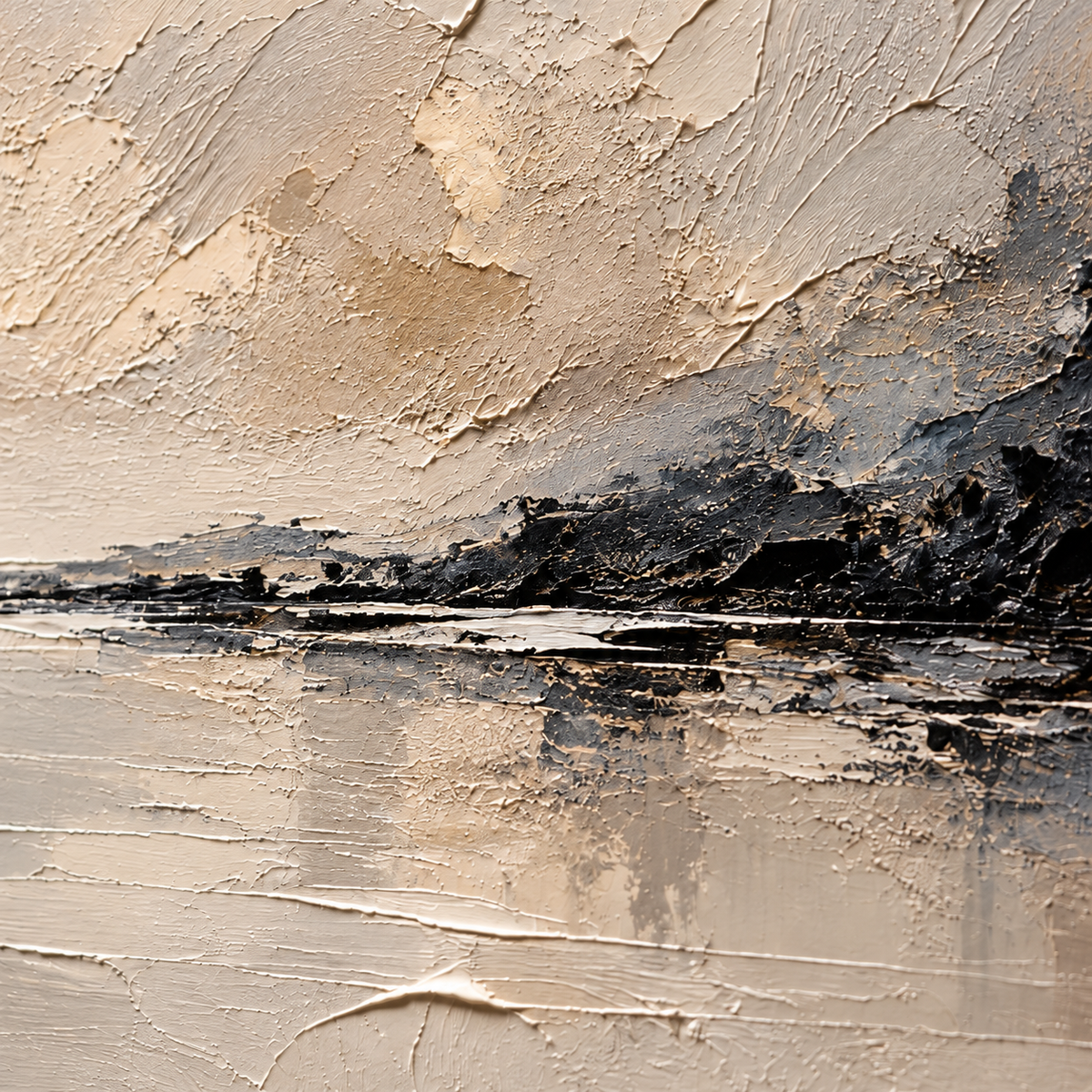 Parchment-Reach oil painting brushwork and impasto detail photographed from an oblique side angle