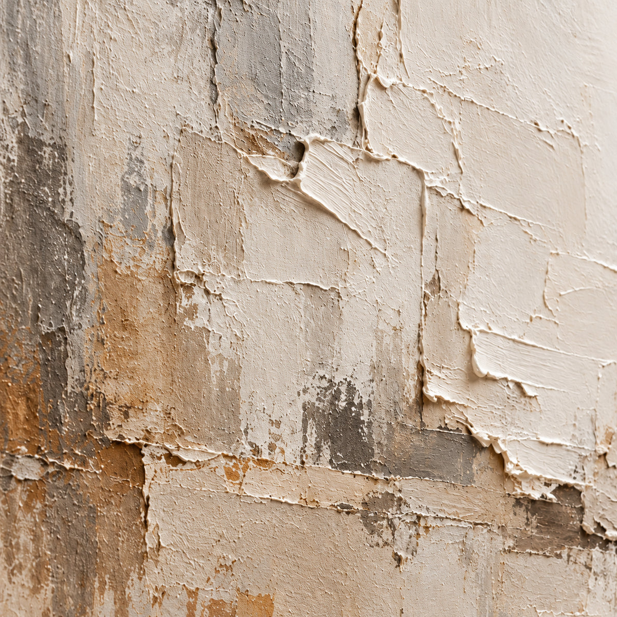 Parchment-Relief oil painting brushwork and impasto detail photographed from an oblique side angle