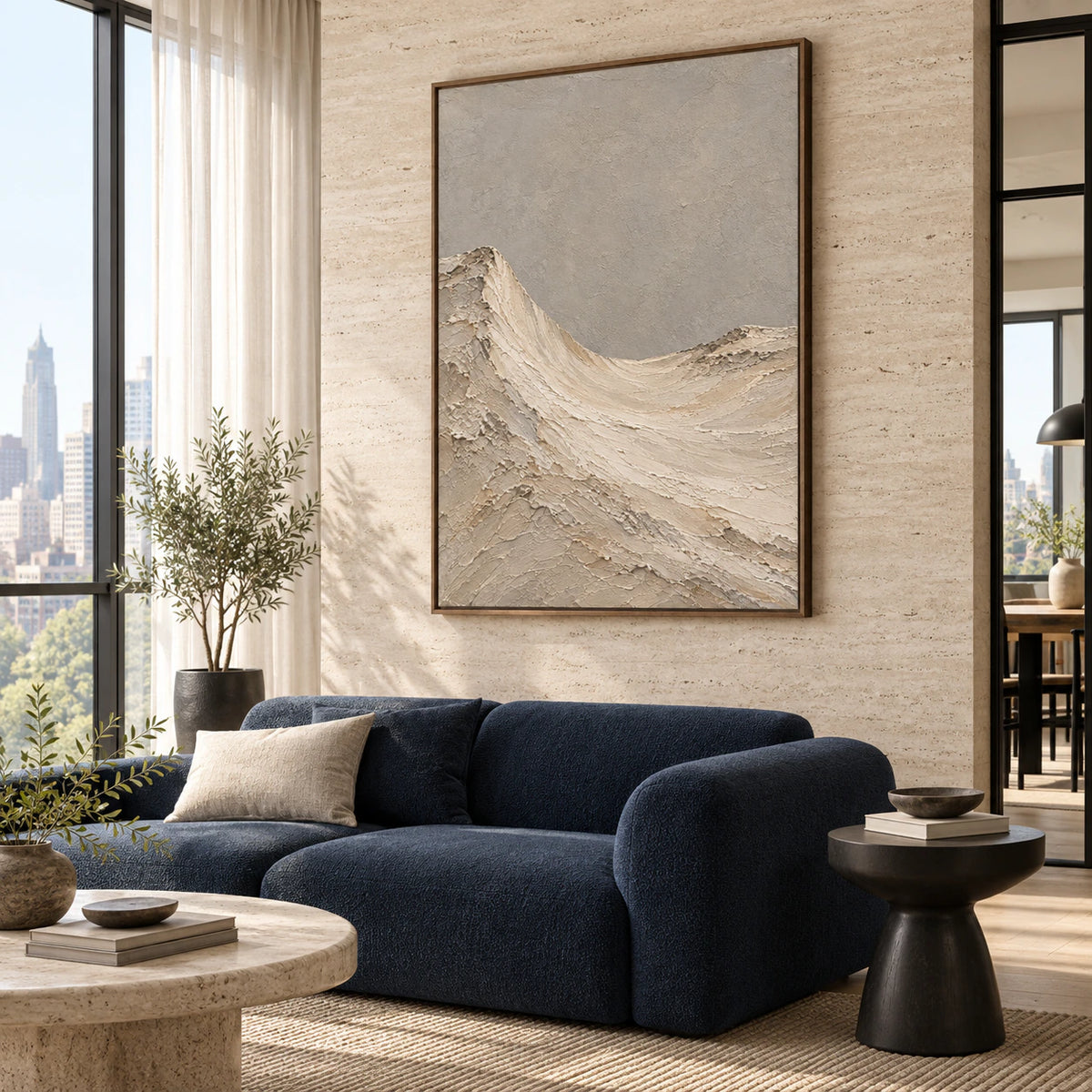 Parchment-Ridge as the focal artwork in a bright contemporary living room.