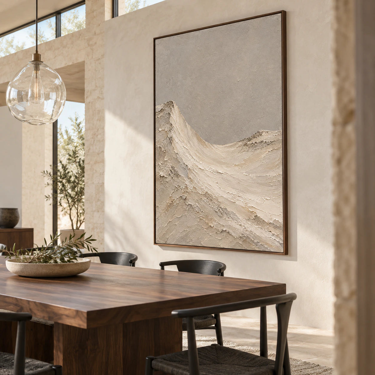 Parchment-Ridge above a refined dining setting with natural daylight.