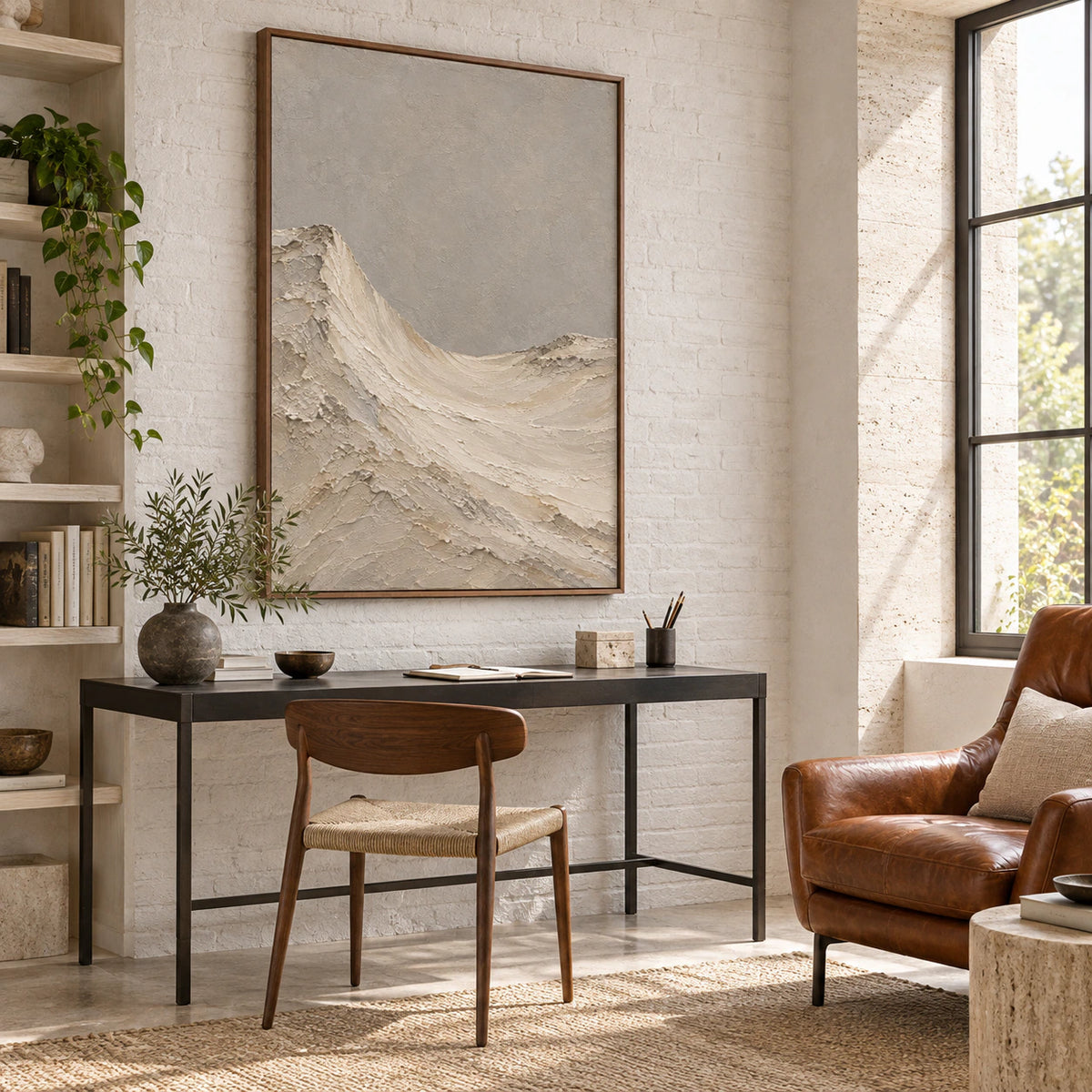 Parchment-Ridge in an airy home office reading space.