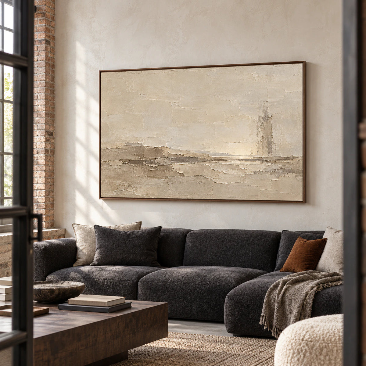 Parchment-Shoal displayed at large scale in an expansive contemporary loft interior.