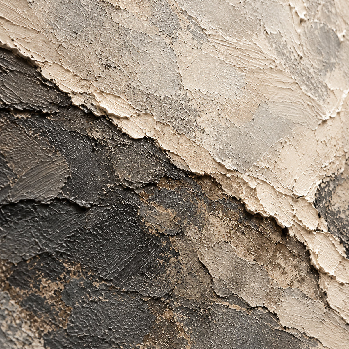 Parchment-Torrent oil painting brushwork and impasto detail photographed from an oblique side angle