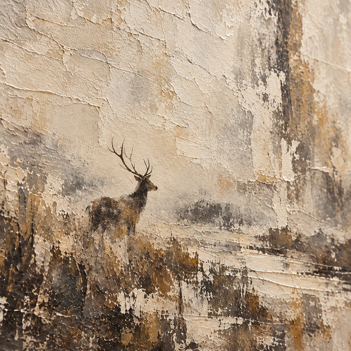 Parchment-Warden oil painting brushwork and impasto detail photographed from an oblique side angle