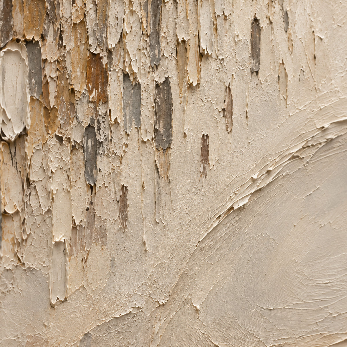 Patina-Arc oil painting brushwork and impasto detail photographed from an oblique side angle