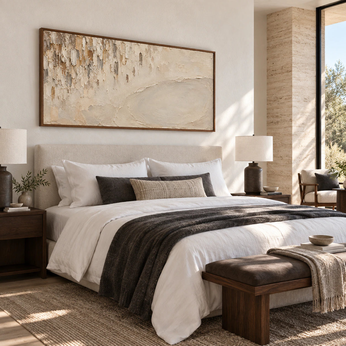 Patina-Arc as the focal point of a quiet bedroom.