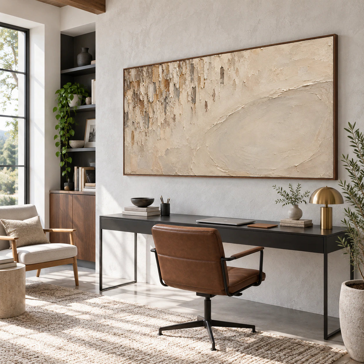 Patina-Arc in an airy home office reading space.